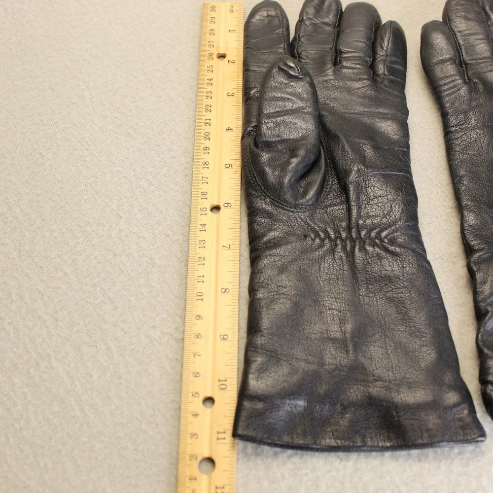 Unbranded Gloves Womens M Black Leather Knit Lined Gauntlet Winter Chic Classic